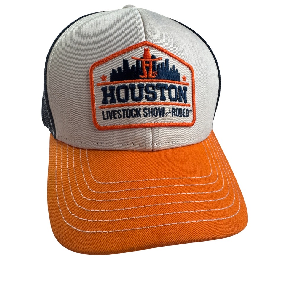 Houston Livestock Show and Rodeo Trucker Hat‎ Orange Navy Blue Snapback Cap